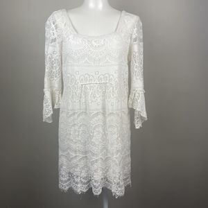 FREE PEOPLE Medium TEA LACE DRESS IVORY LACEY chic Peasant  distressed mini